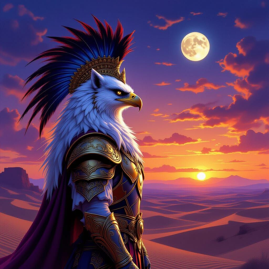 Majestic Griffin in Ancient Desert Twilight