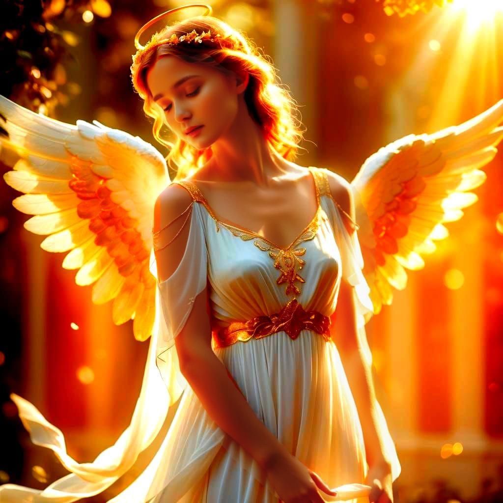 Angelic Figure in Sunlight-drenched Garden