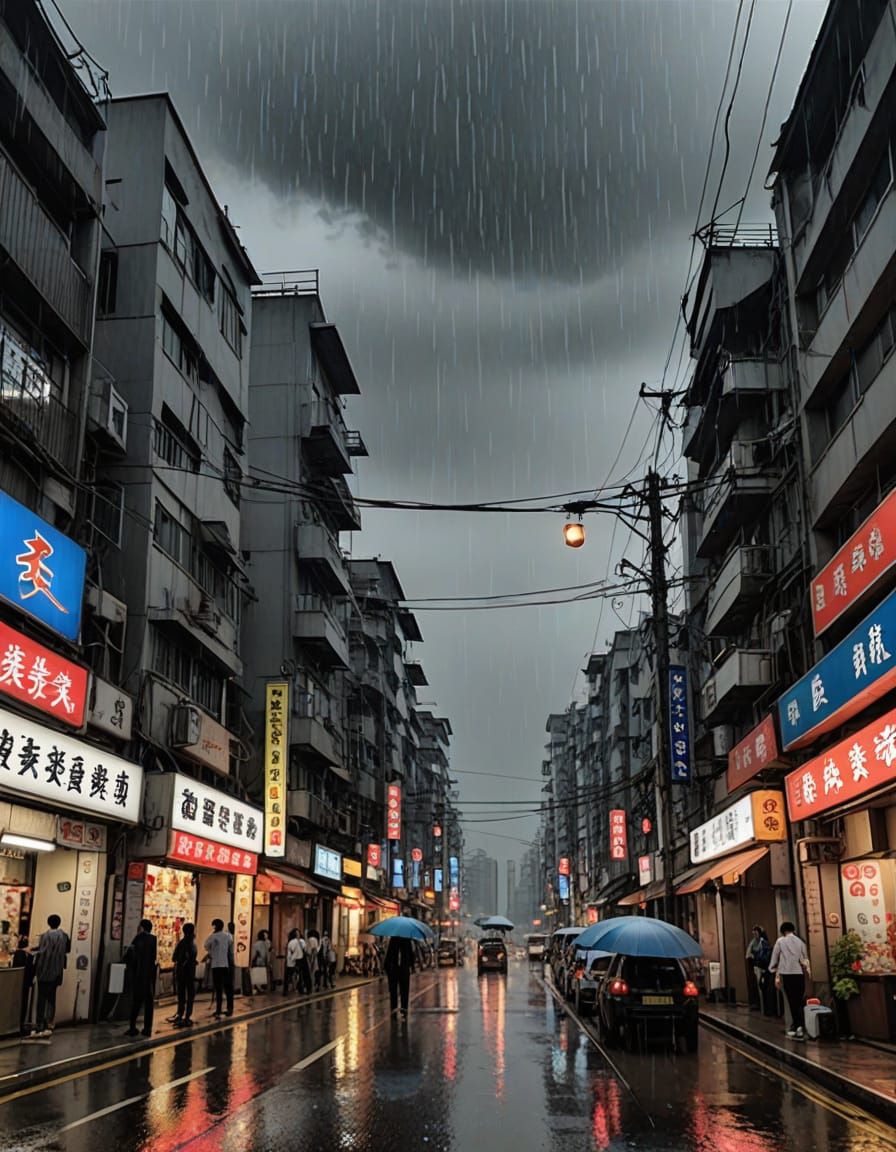 Hyperrealistic Batman Silhouette in Falling Rain