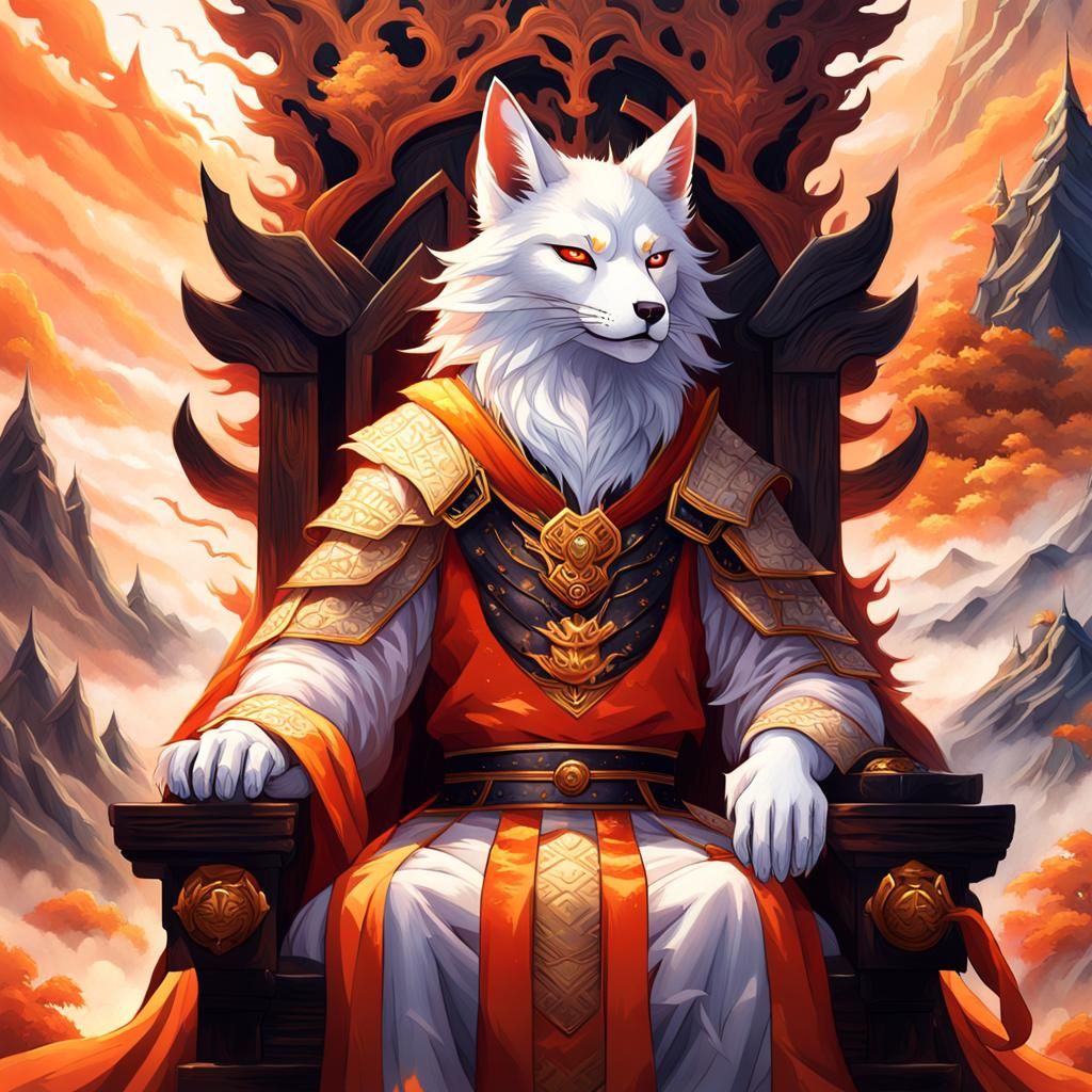Kitsune Lord on Throne in Misty Mountains