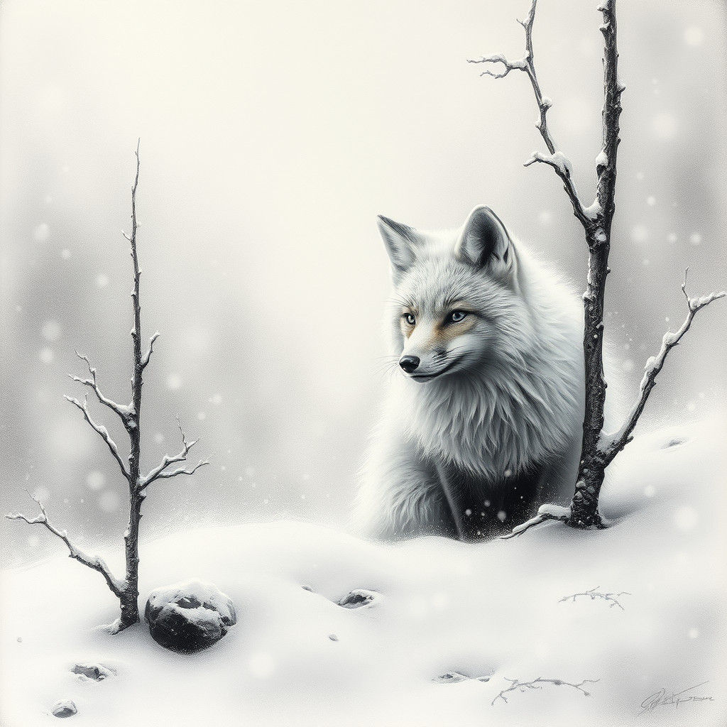 Ethereal Arctic Fox in Enchanted Snowscape
