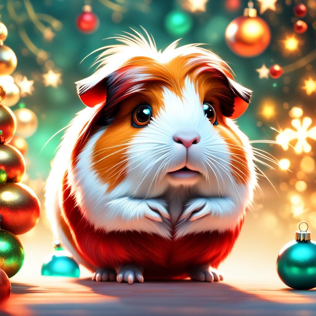 Cute Glassy Christmas Guinea Pig: 3D Digital Art