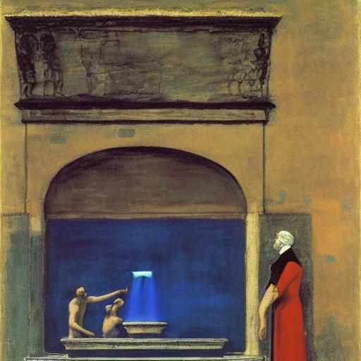 Fontainebleau Fountain Scene in Rothko and Ingres Style