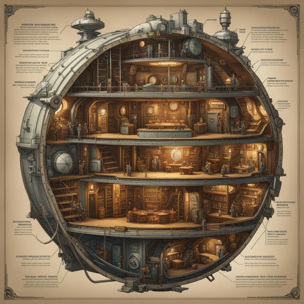 Steampunk Fallout Vault Blueprint Cross-Section