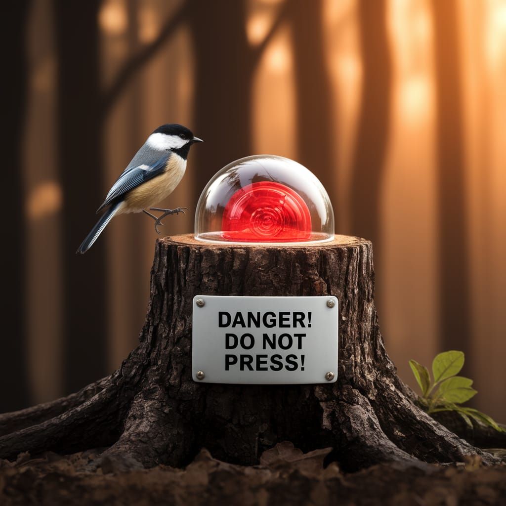 Bird's Eye View of a Glowing Red Button