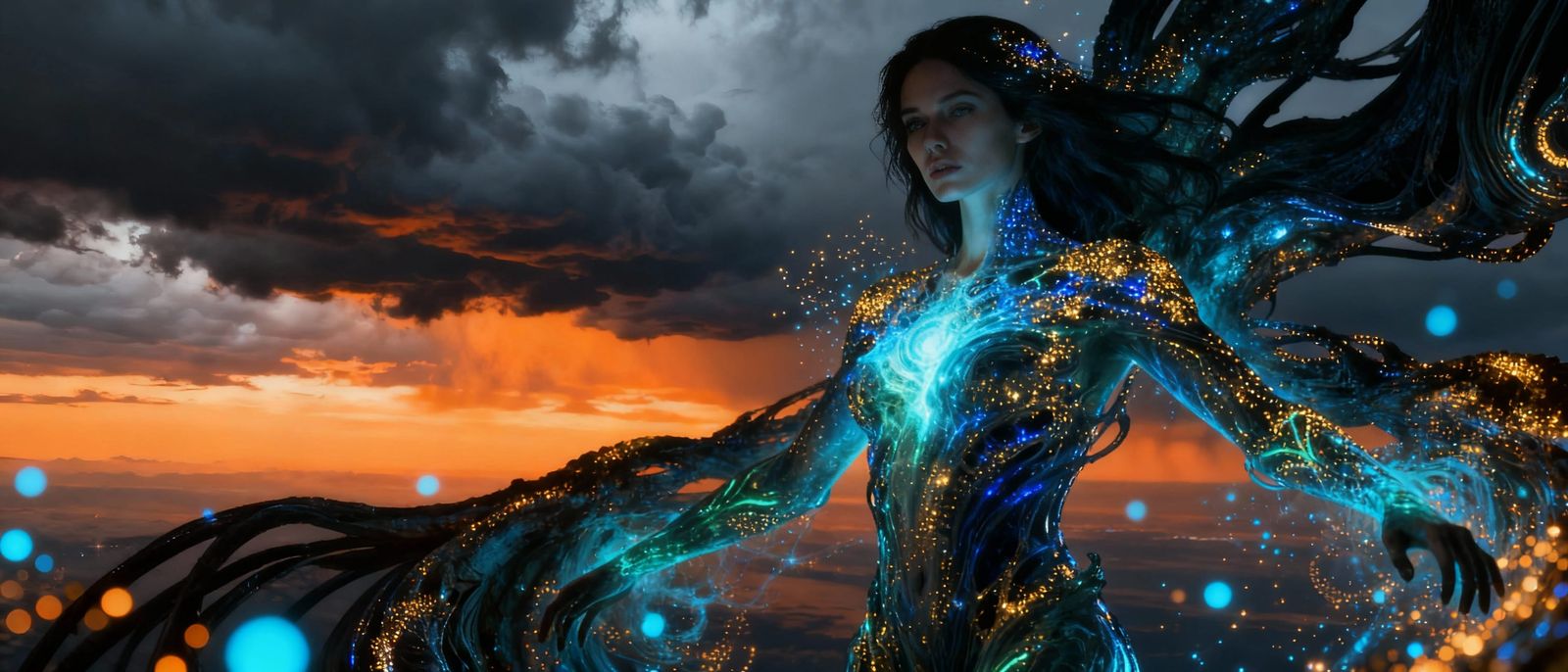 Woman's Mystical Bioluminescent Beauty in Cinematic Hyperrea...