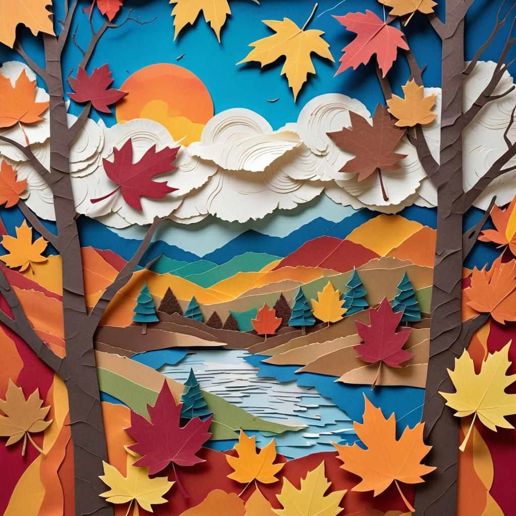Vibrant Autumn Landscape in Paper Collage Art