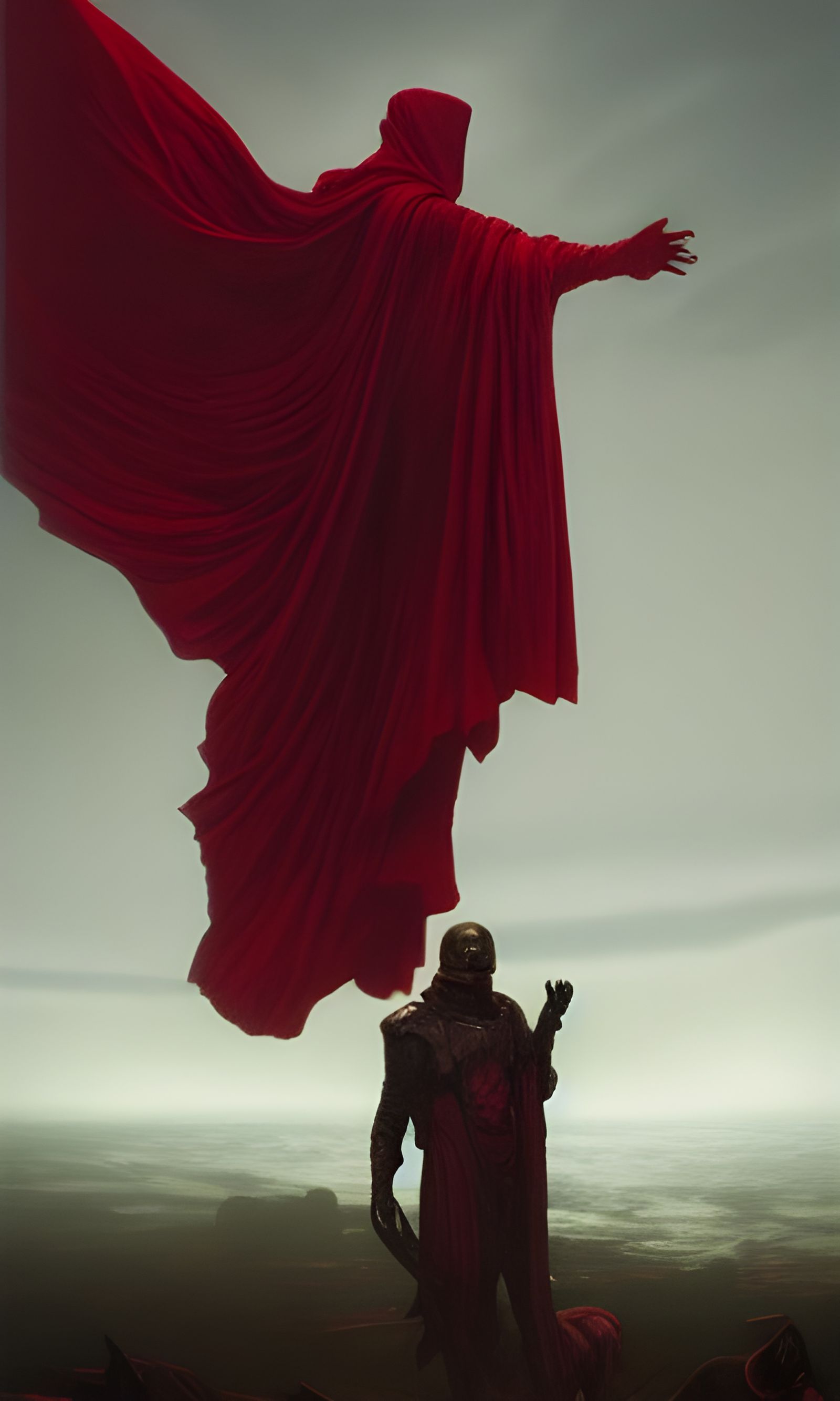 Red Cloaked Figure and Horse in Detailed Fantasy Style