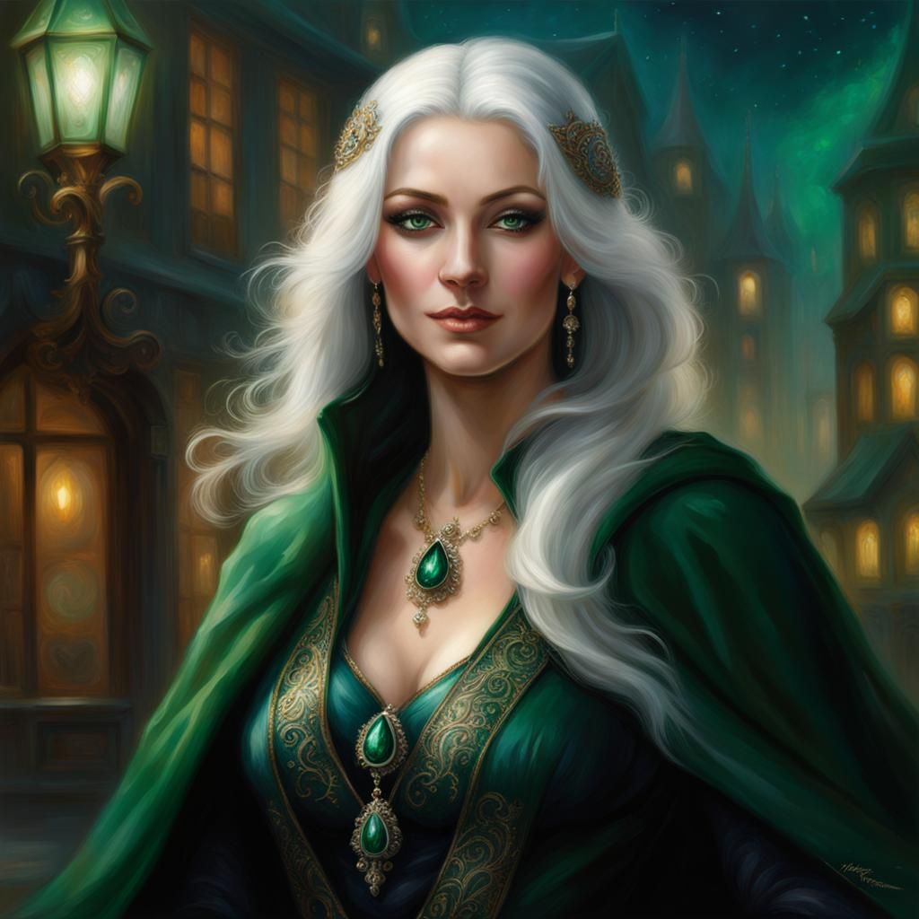 Glamorous Lady with Emerald Eyes in Ethereal Style