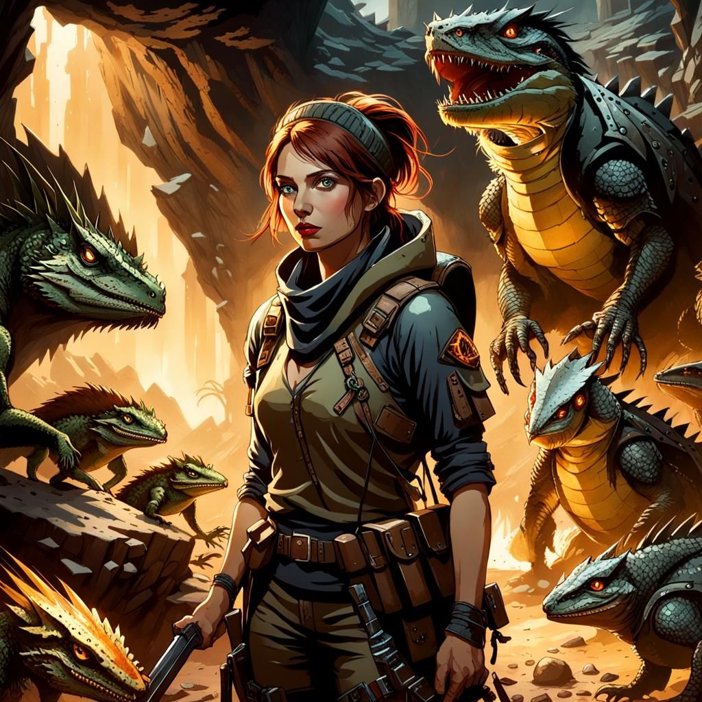 Post-Apocalyptic Survivor with Lizard Pack in Cave