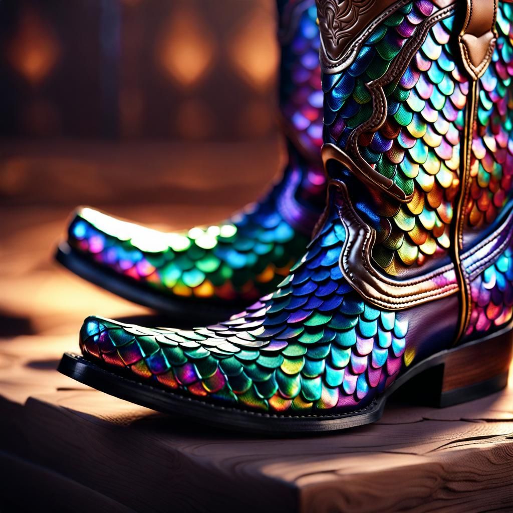 Iridescent Dragon Scale Cowboy Boots in CGI