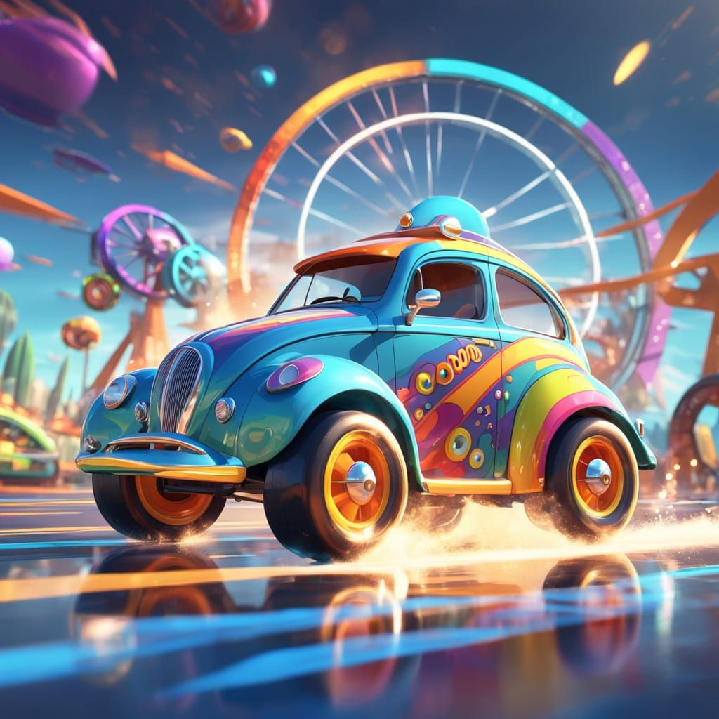 Cartoon Car Concept Art in Pixar Style