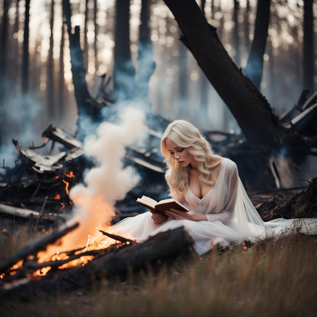 Ethereal Spirit Reading Book Amidst Plane Crash