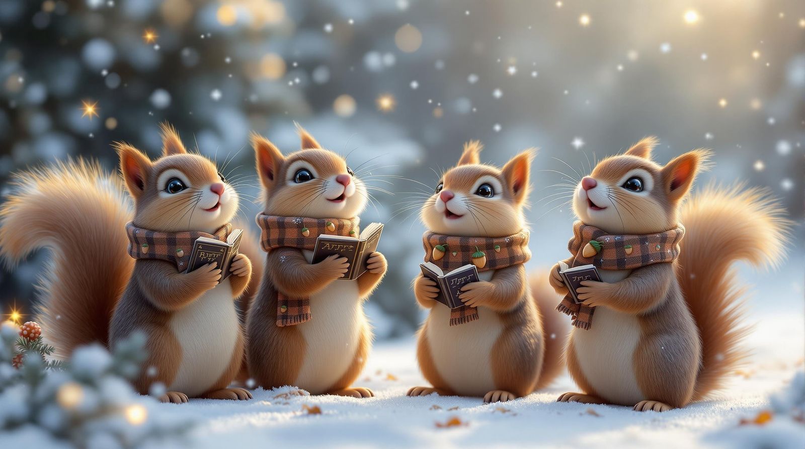 Whimsical Christmas Squirrel Choir Ascends