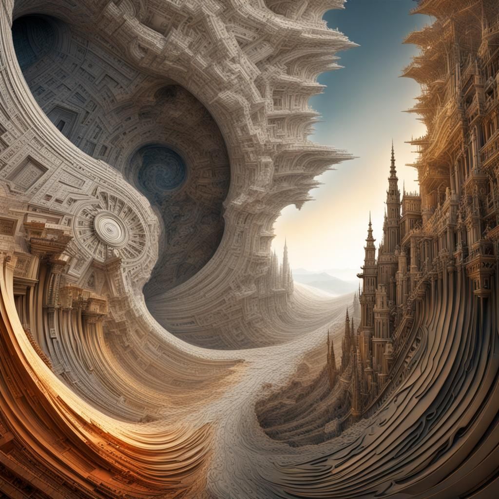Archaistic Landscapes Colliding in Fractal Art