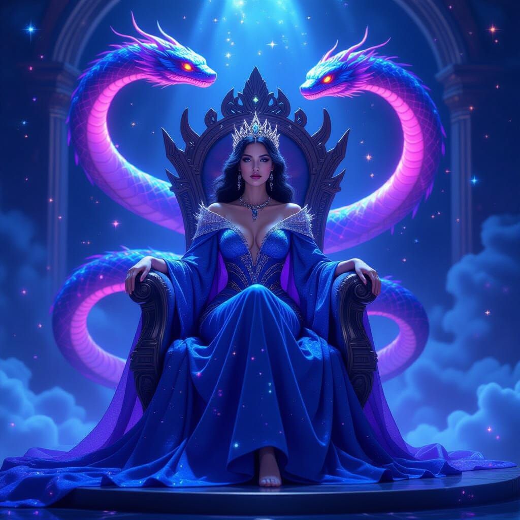 Queen on Stardust Throne with Nebula Serpent