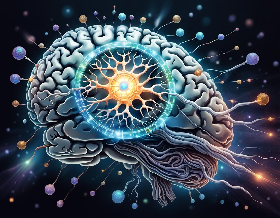 Detailed Brain Illustration with Firing Neurons