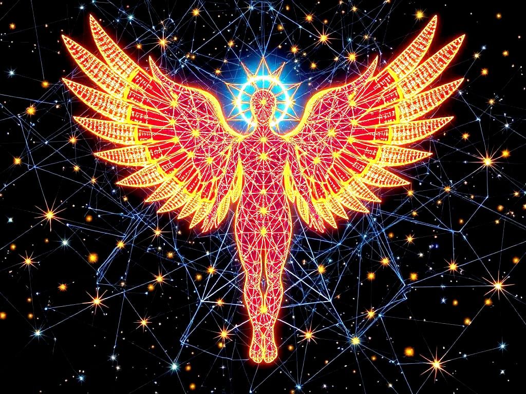 Winged Angel of Interconnected Stars in Holographic Style
