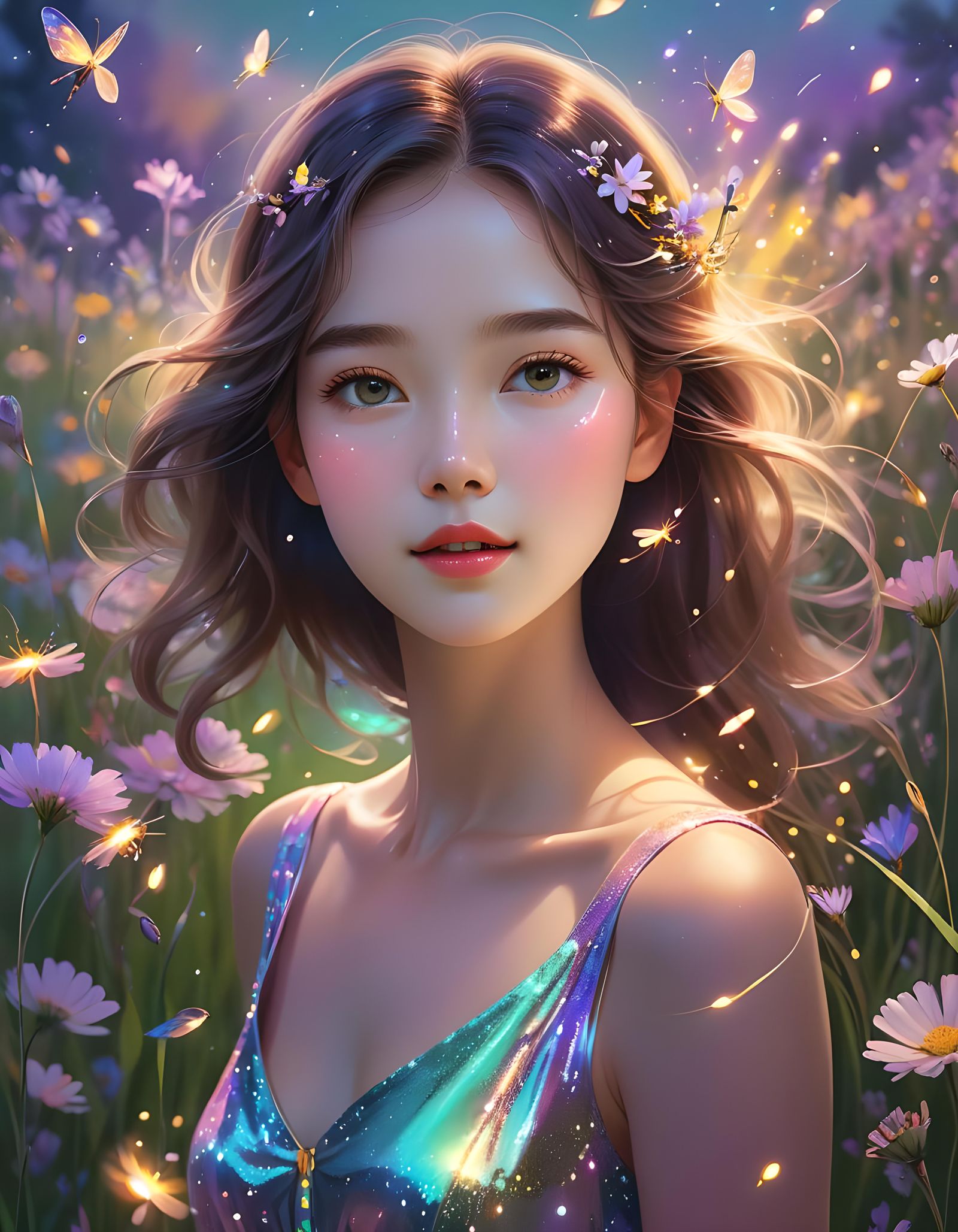 Shimmering Woman Portrait in Digital Art Aesthetic