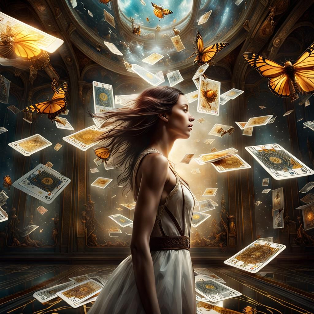 Tarot Cards Fall in a Glass Room