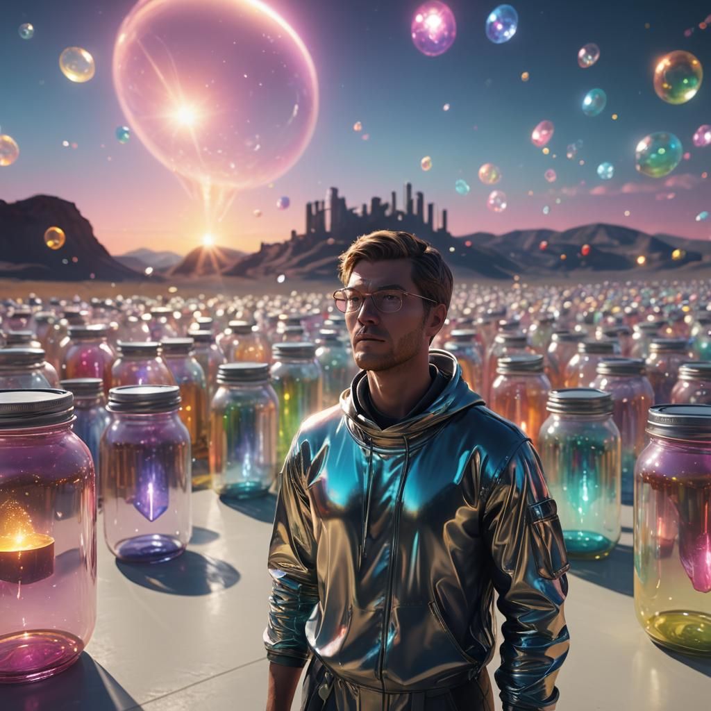 Jar-Headed Figure in a Vast Open Space