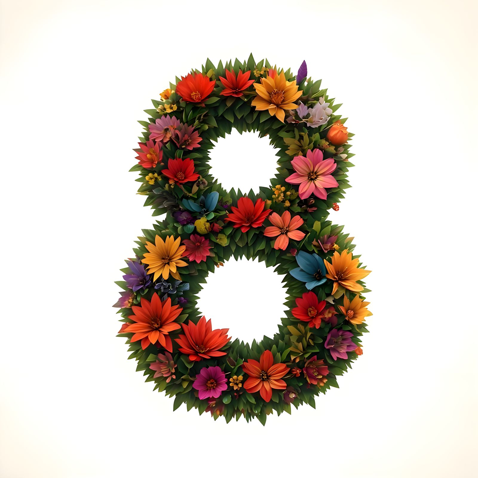 Number 8 made of flowers.