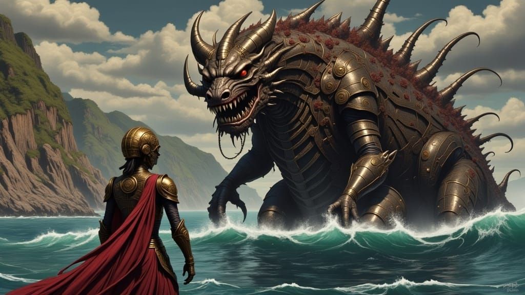 Majestic Dragon and Rose in Somber Scene