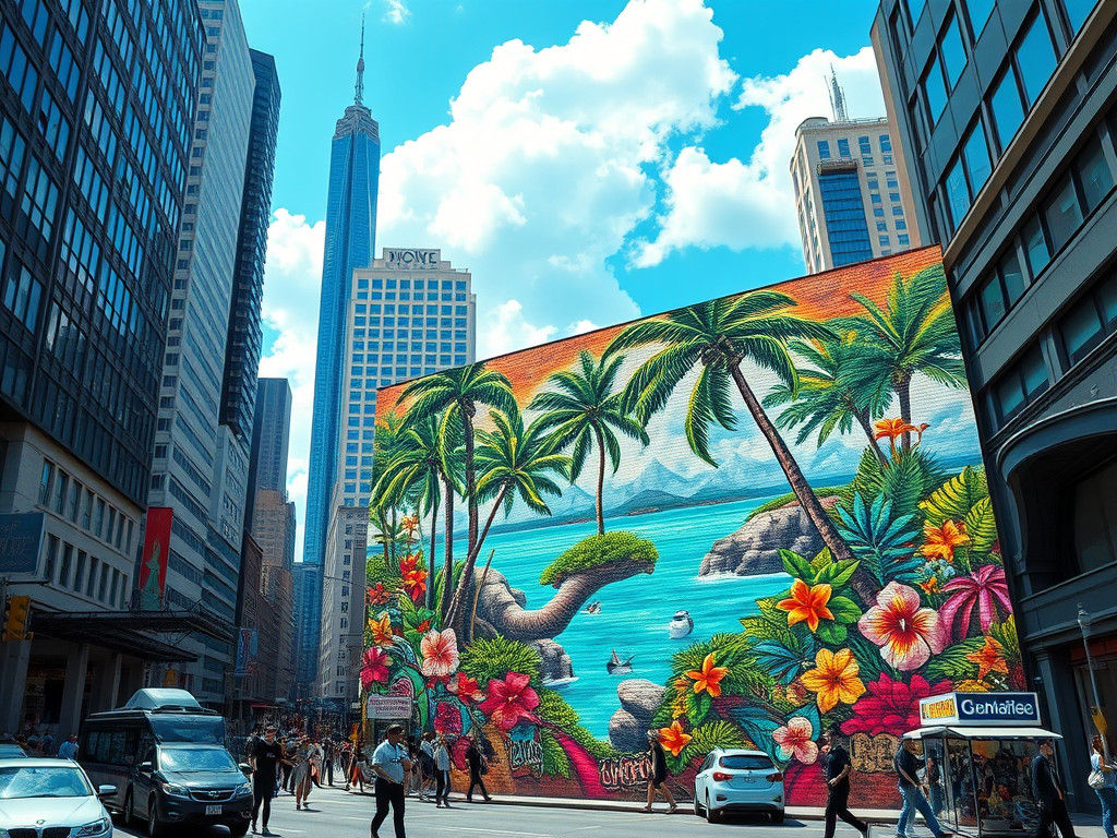 City Street Graffiti: Tropical Oasis Surrealism