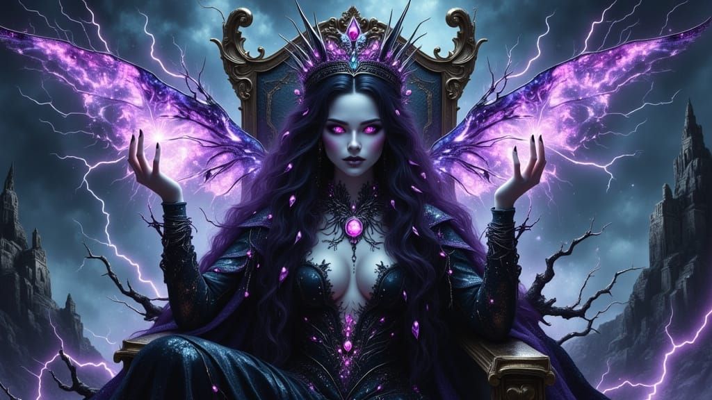 Dark Sorceress on Throne in Tech Wasteland