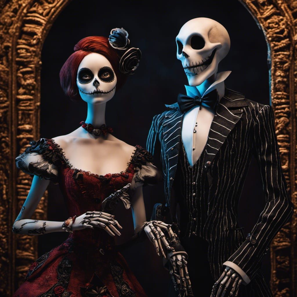 Jack and Sally in Sinister Dia de los Muertos Style