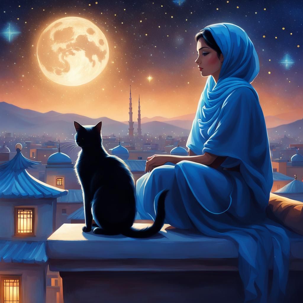 Arabian Girl Watching Stars in Oriental City