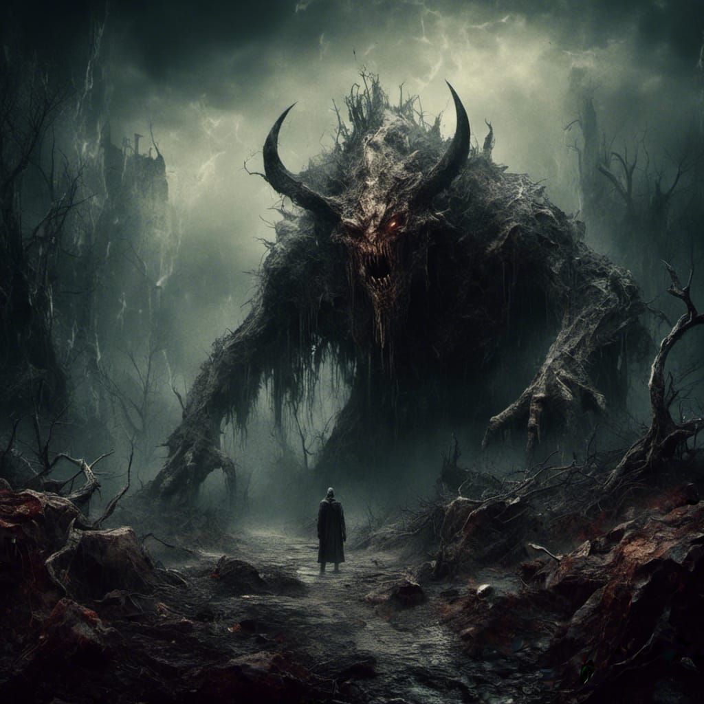 Menacing Monster in Dark Fantasy Landscape