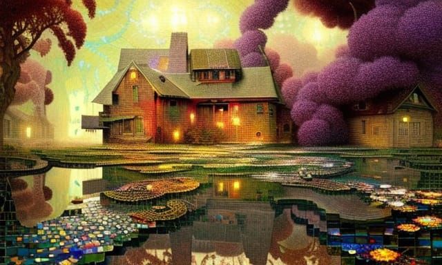 Dark Fantasy Farmhouse Mosaic with Gems