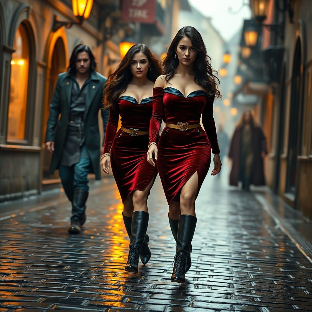 Glowing Lanterns Illuminate a Curvy Woman in a Futuristic Me...