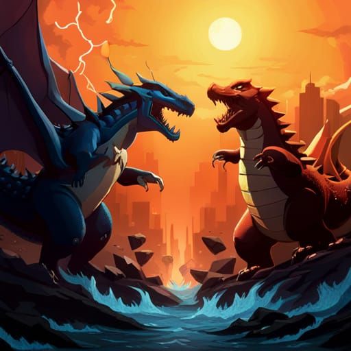 Charizard vs Godzilla: Hyperdetailed Concept Art