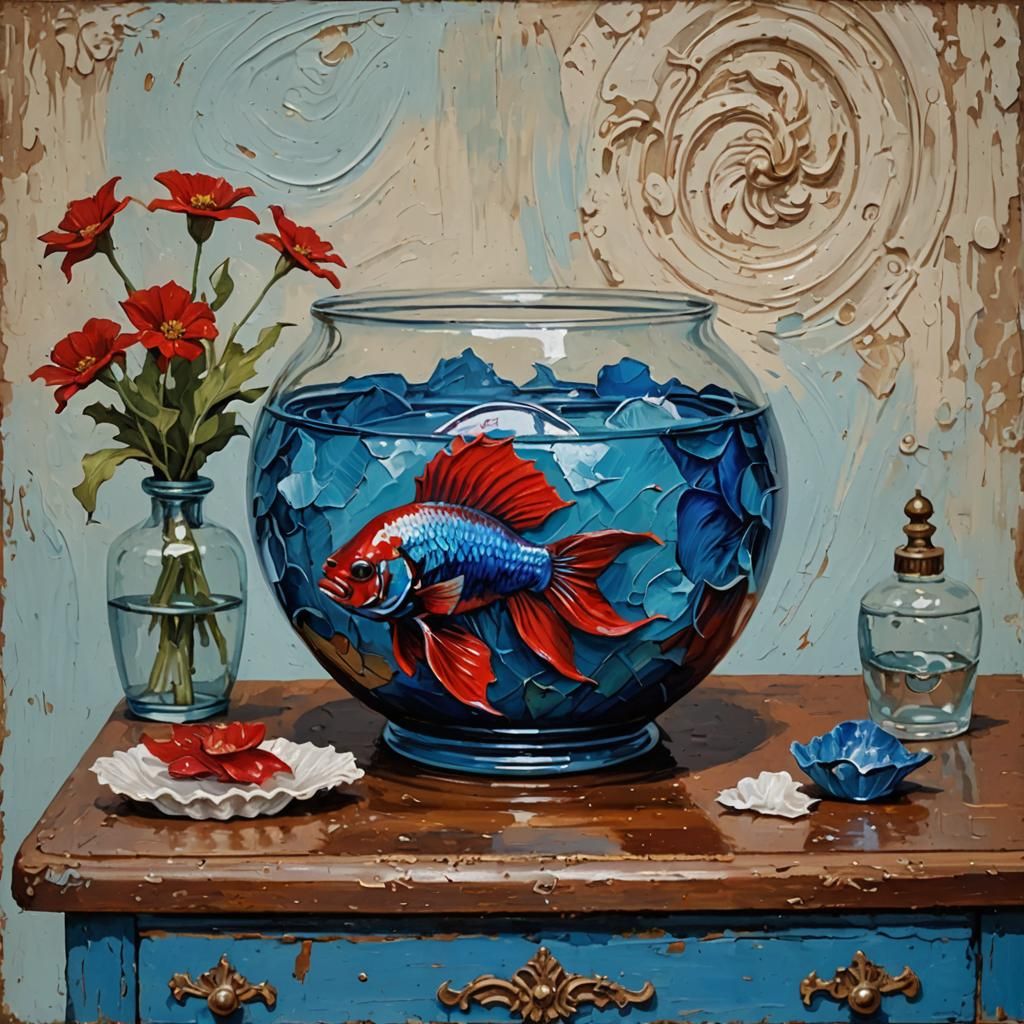 Betta Fish on Vanity: Impasto Style