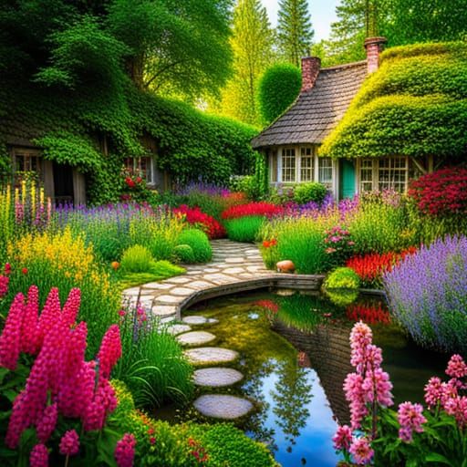 Beautiful Blooming Flowers in Cottagecore Garden