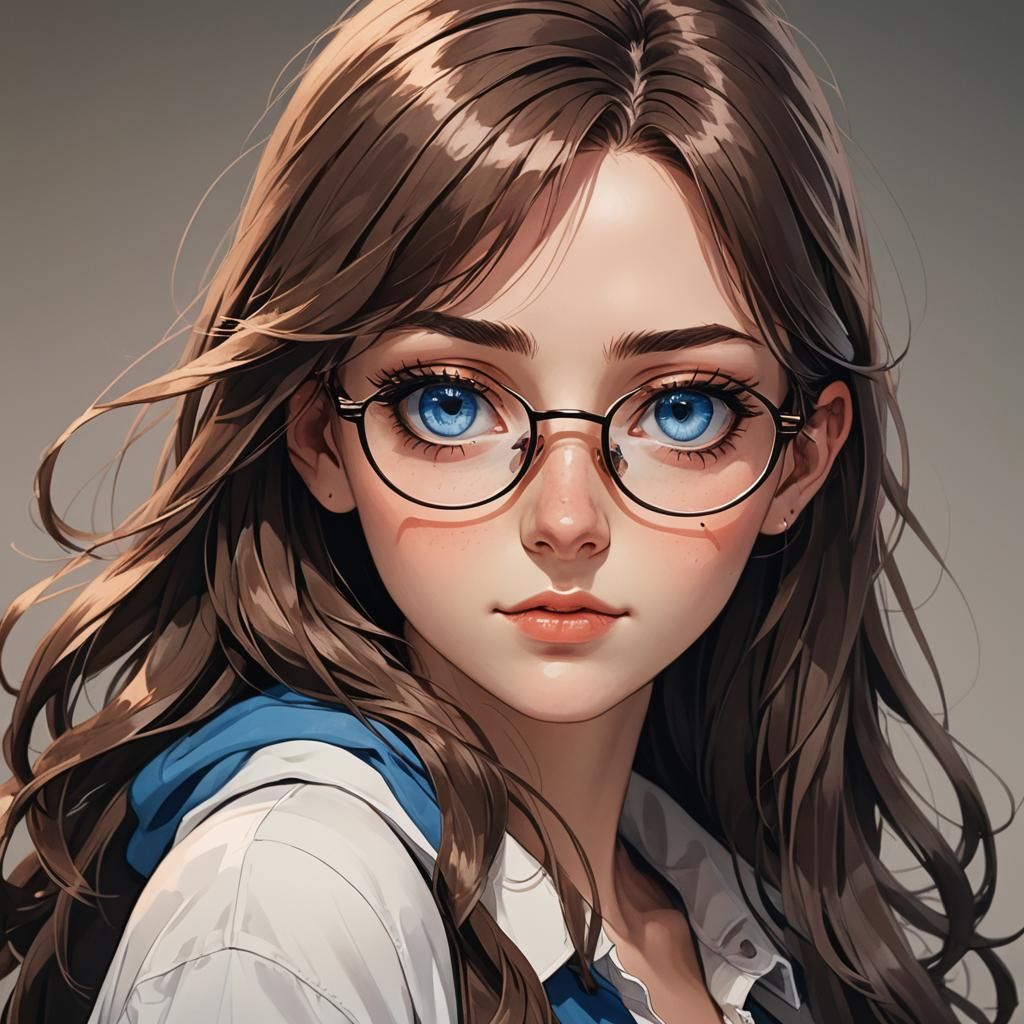 Anime Girl with Glasses in Cel-Shaded Style