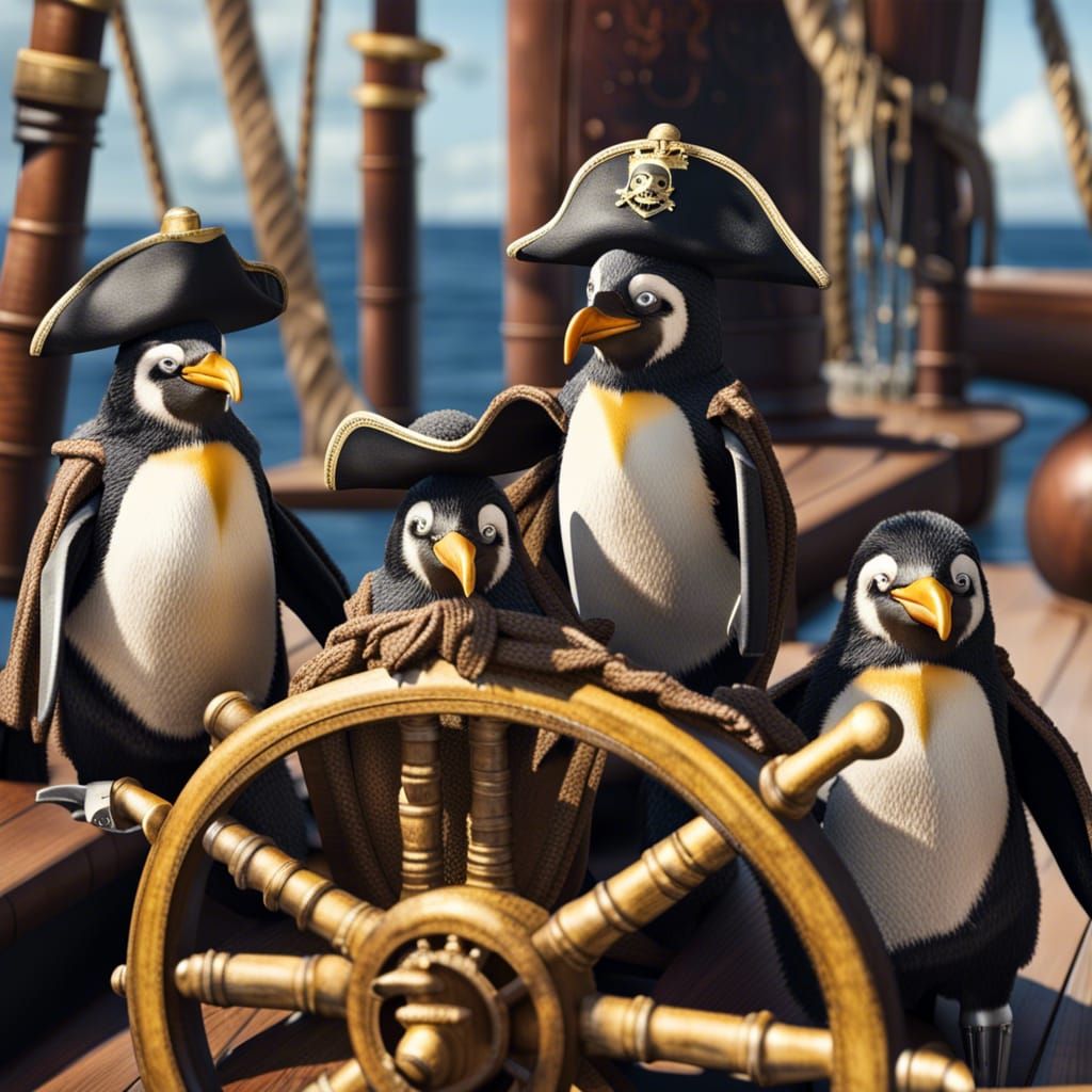Penguin Pirates Sailing the High Seas