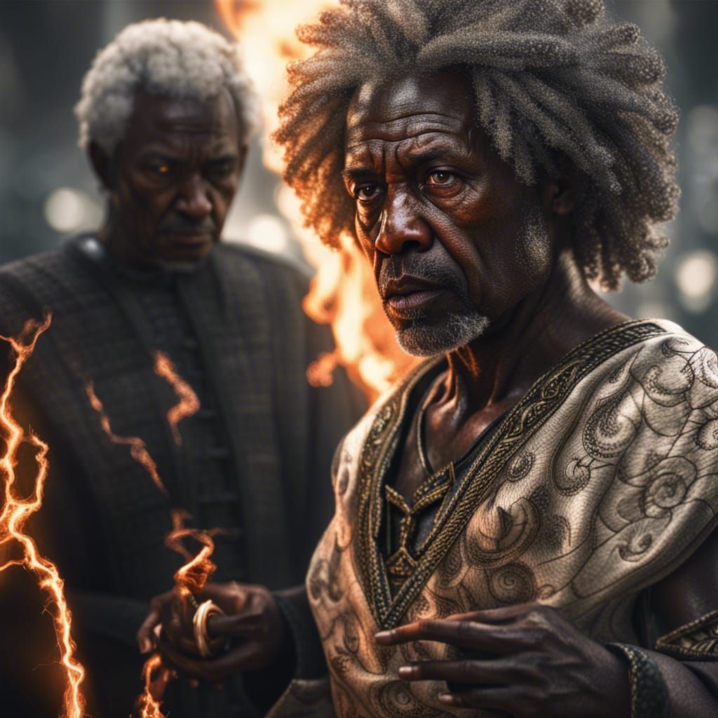 Fiery Human Cleric with Glowing Cracks: Hyperrealistic Rende...