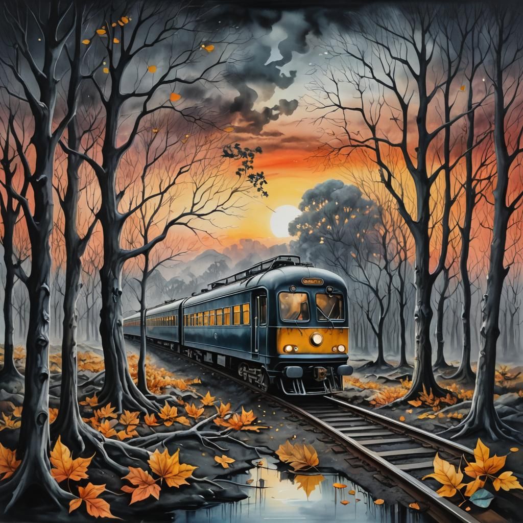 Surreal Last Train Scene in Oil on Canvas