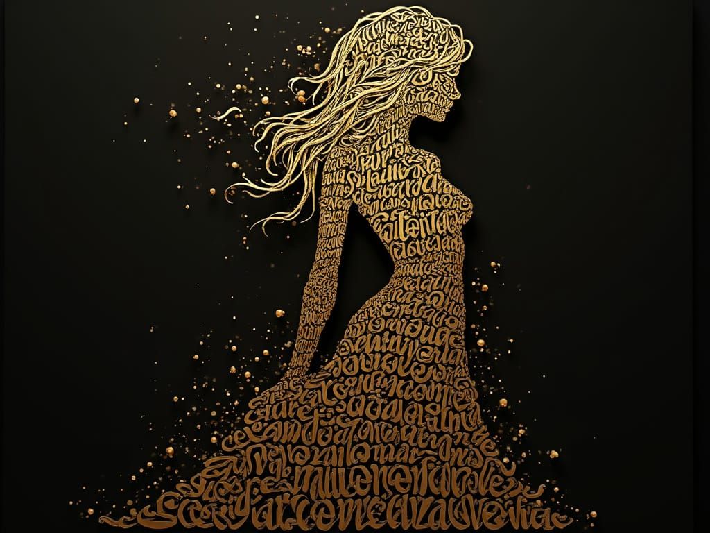 Woman's Form Outlined in Glowing Gilded Text