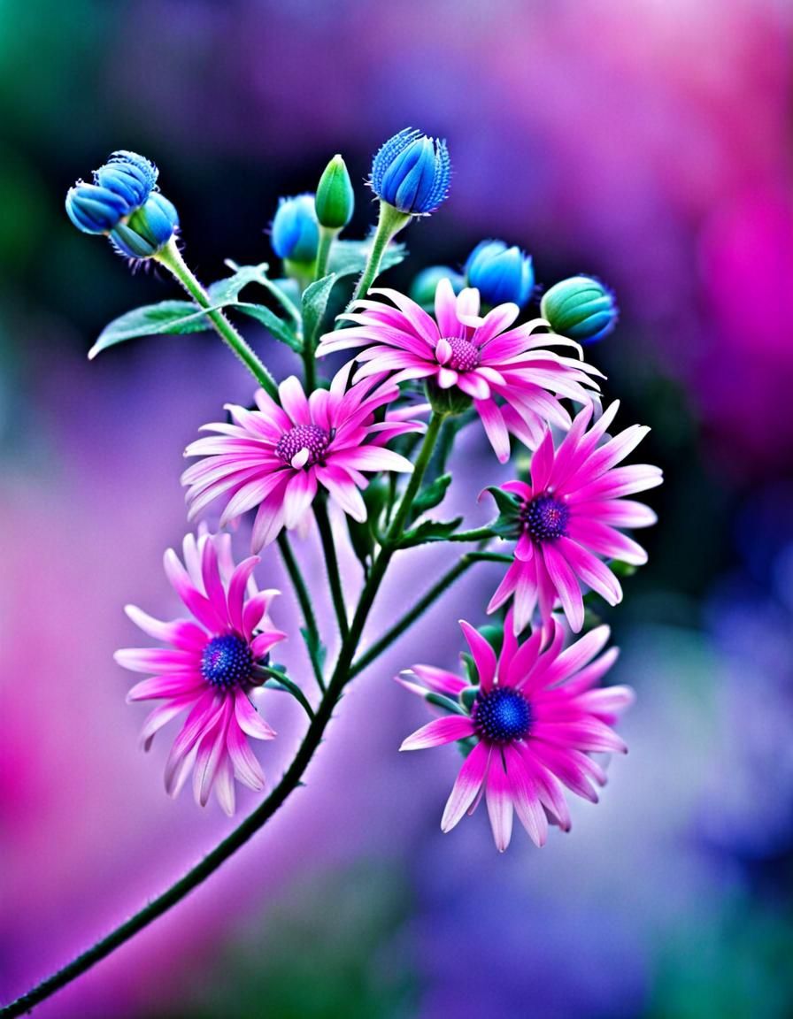 Abstract Floral Design in Blue, Green, and Pink