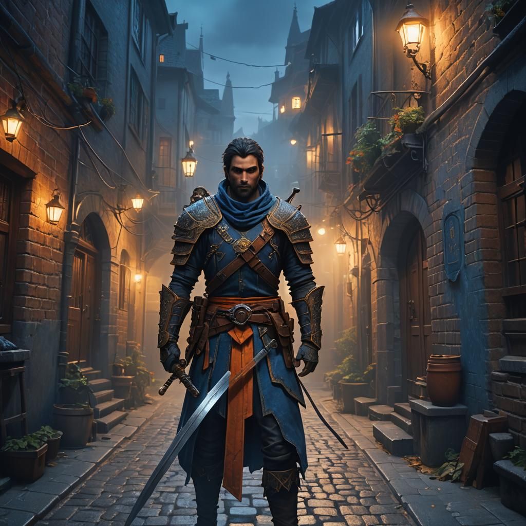 Diluc in Misty Alleyway of Mondstadt