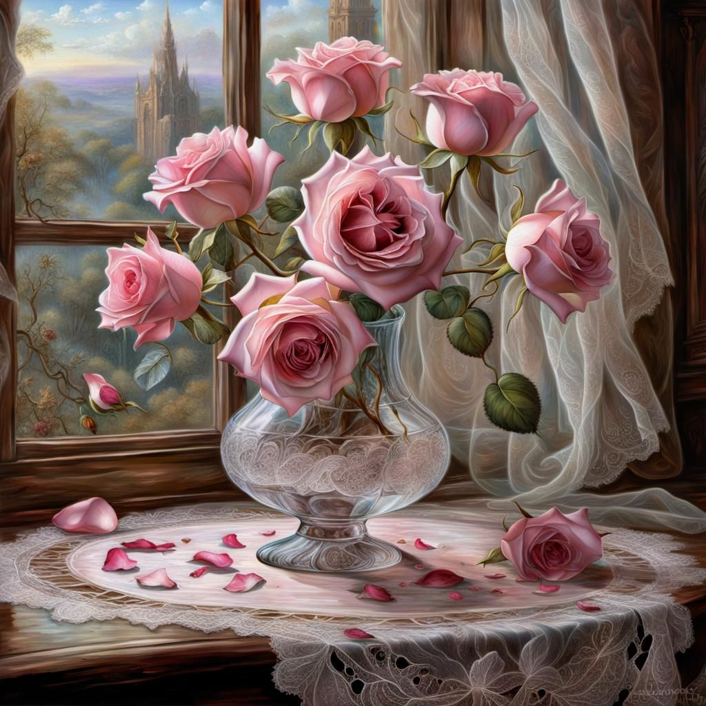 Wilting Pink Rose in Vase: Evocative Still Life