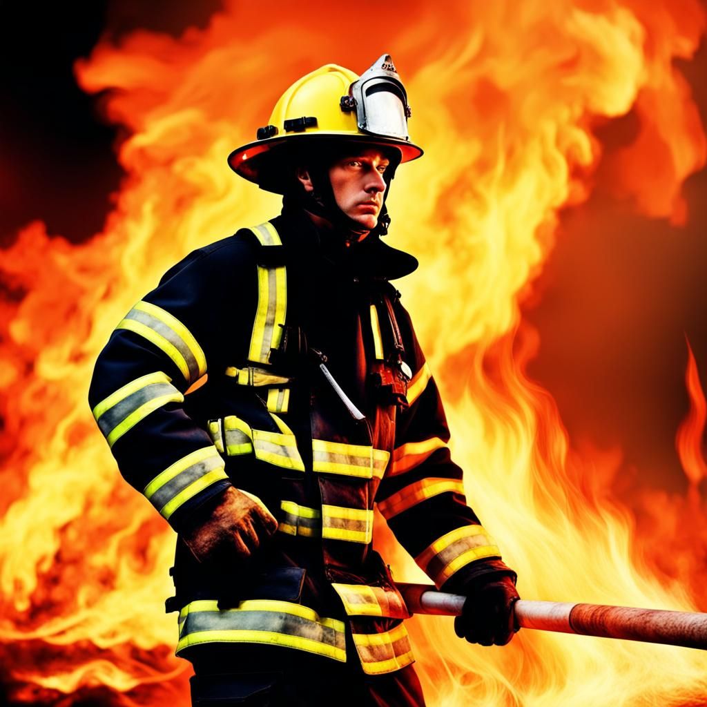 Brave Fireman Battling Intense Fire