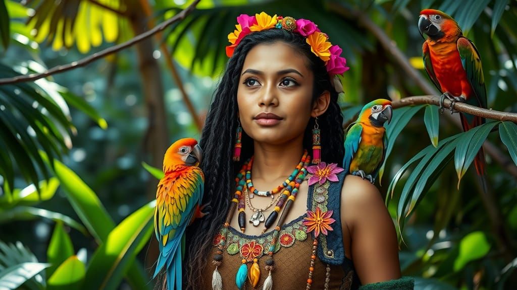Indonesian Rainforest Goddess in Harmony with Nature