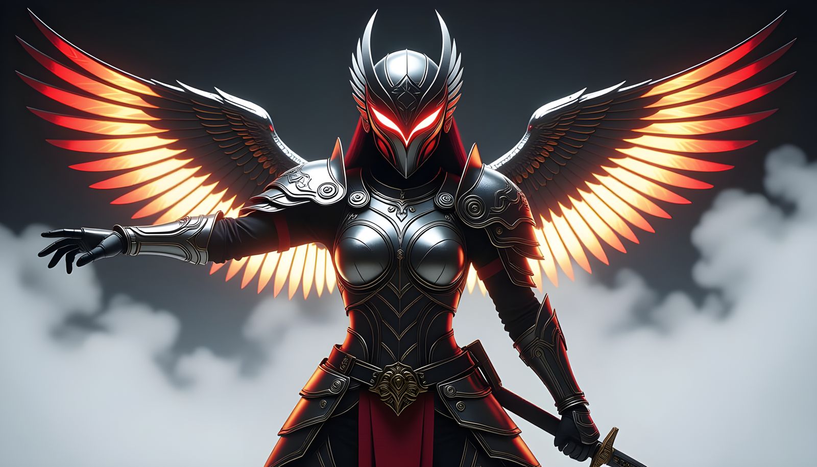 Realistic Fighter Girl in Red Armor with Sword