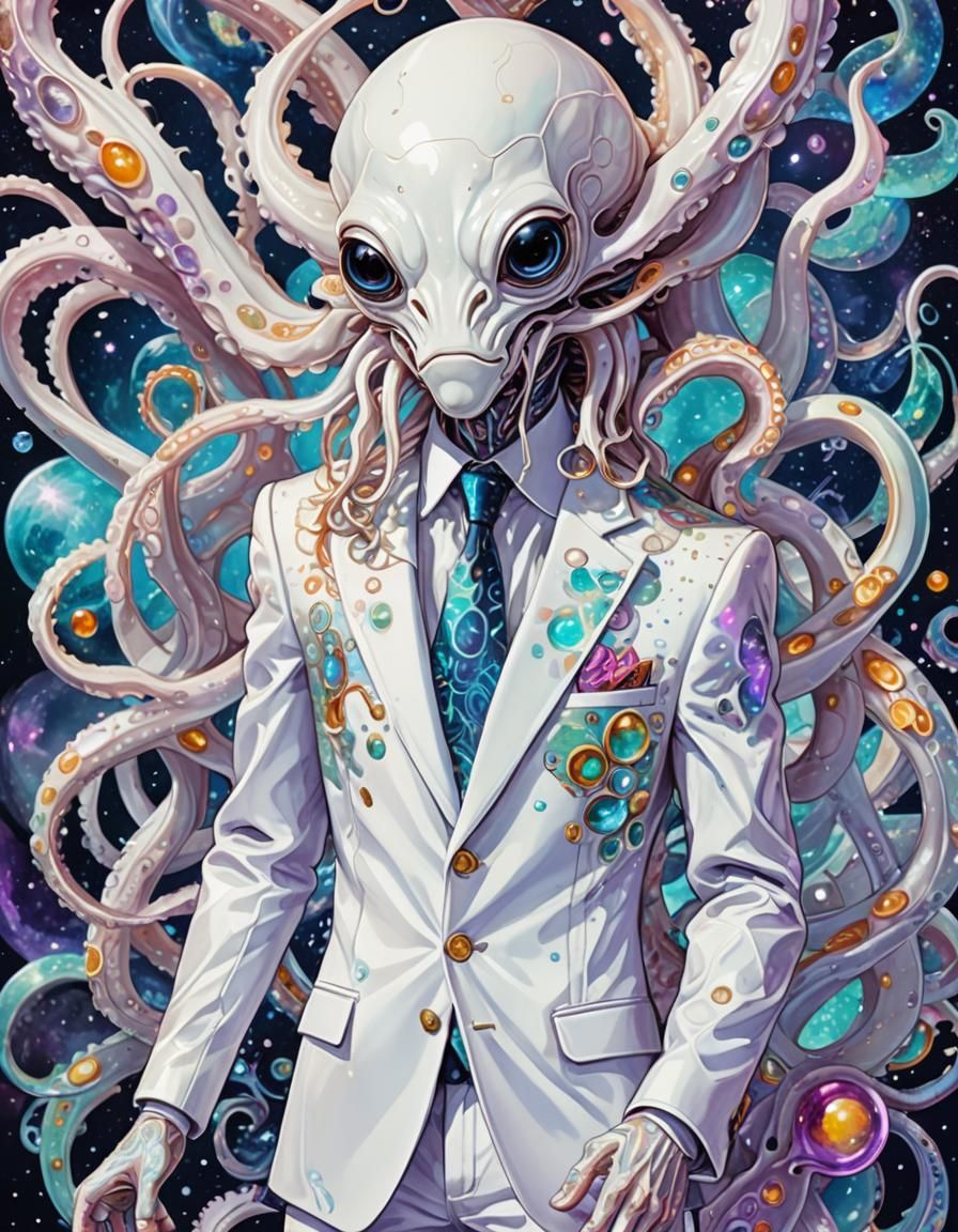 Squid Hybrid in White Suit, Astral Illustration