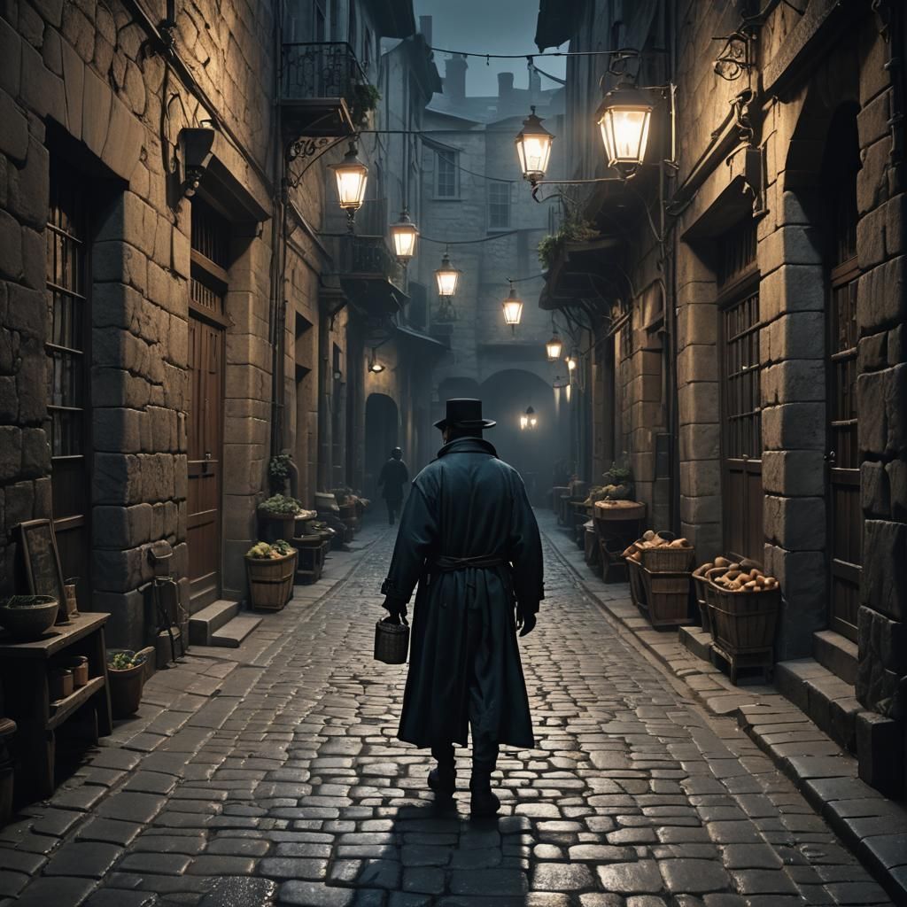 Magical Dark Fantasy Alleyway with Regency Buildings